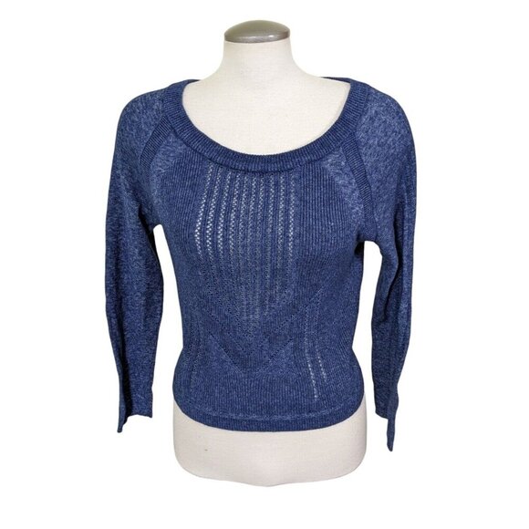 Free People Cropped Cotton Wool Blend Sweater Women L Blue Long Sleeve Pullover - Picture 1 of 7